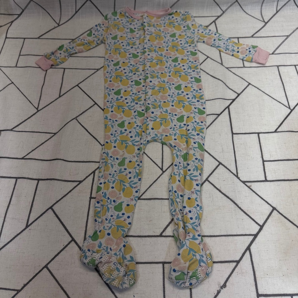 Magnetic Me Footie Sleeper 12-18 Months White Citrus Fruit Floral Magnetic Close